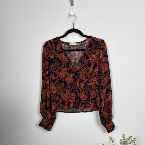 Black Tape_ Tops - Paisley Print Women's Top - Black and Red